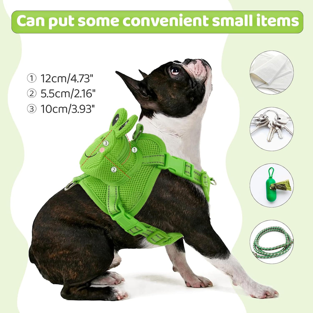 Dog Harness with Backpack - Small / Green Frog - image 4
