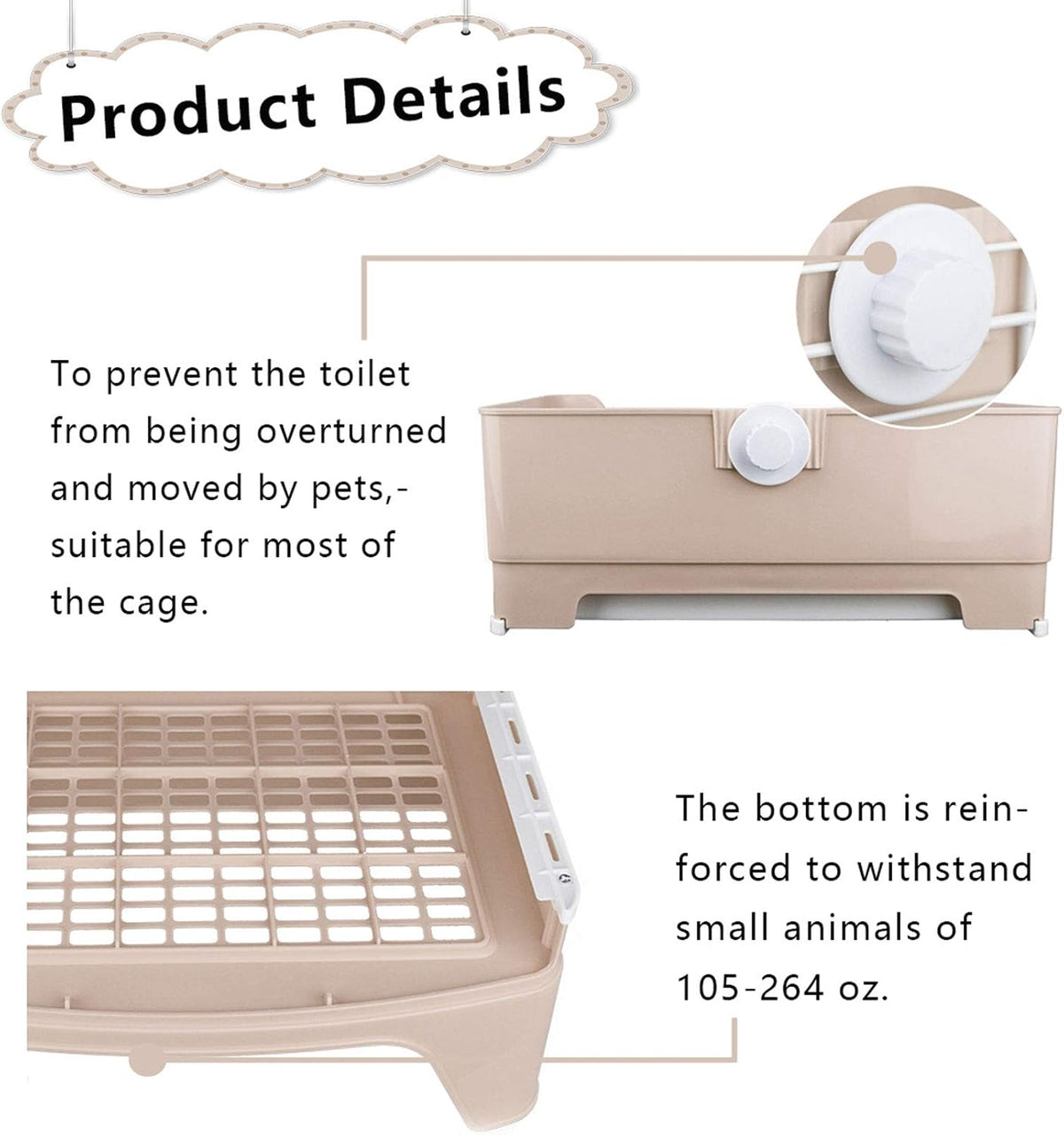 PINVNBY Plastic Rabbit Litter Box with Drawer - Brown - image 4