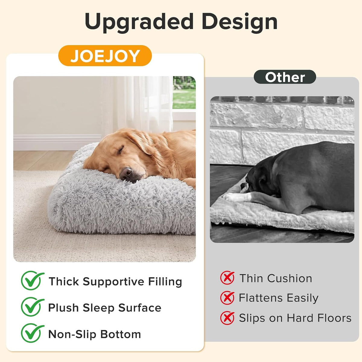 JOEJOY Large Dog Bed Crate Pad - 23.0"L x 18.0"W x 3.0"Th / Light Grey - image 3