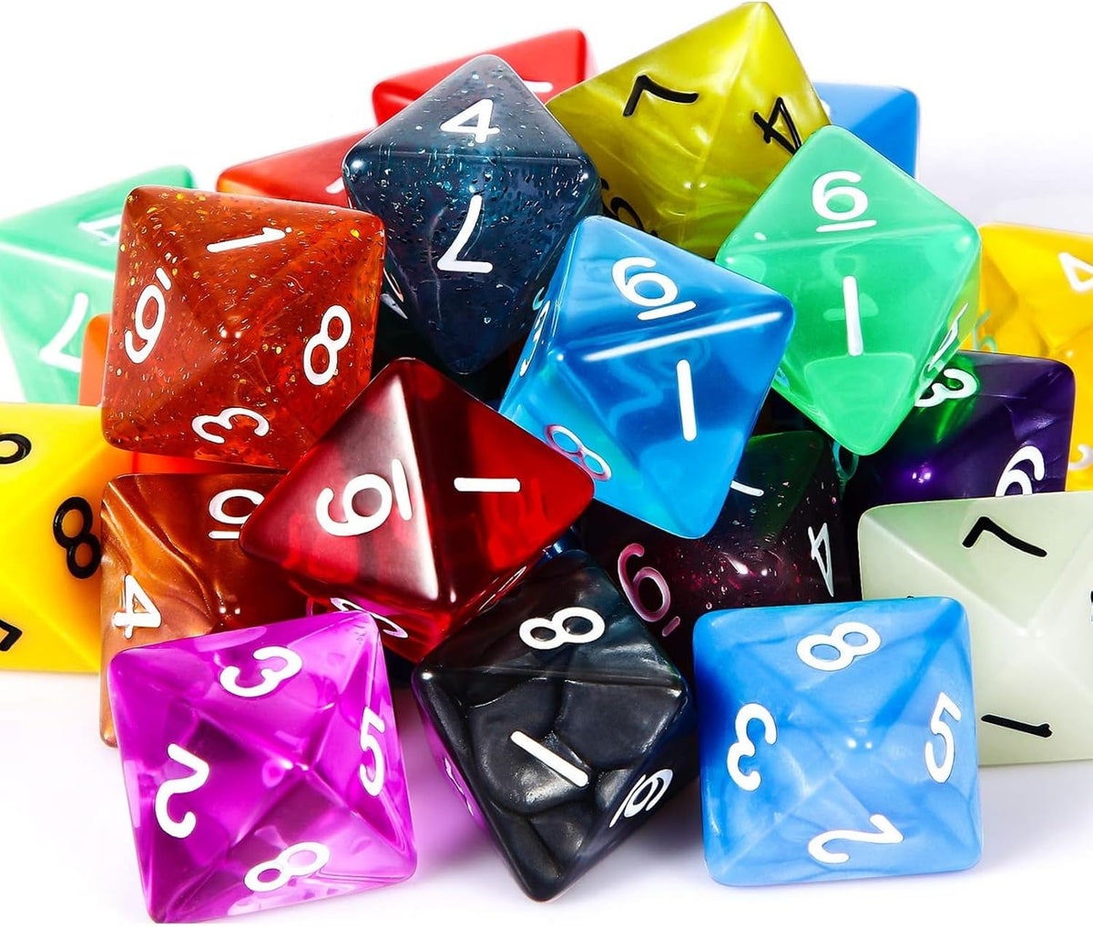 TecUnite 25 Pcs Polyhedral Dice Set, Transparent Mixed Color - Transparent and Dots / 8 Sides - image 3
