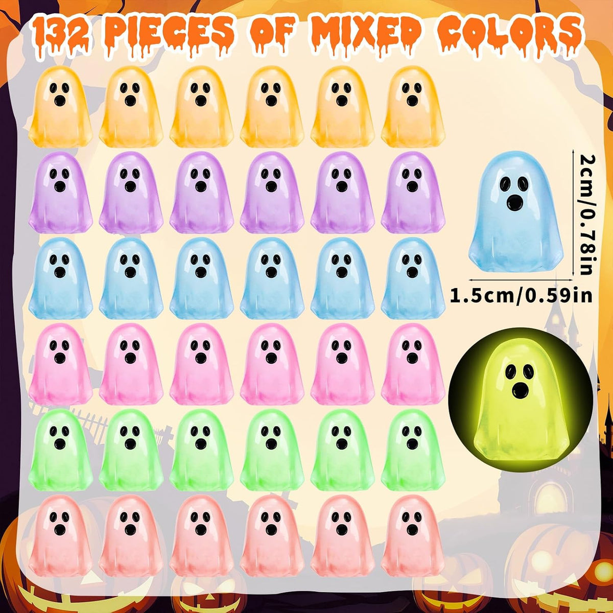 132pcs Halloween Luminous Mini Ghosts Figures 6 Colours Glow - image 3