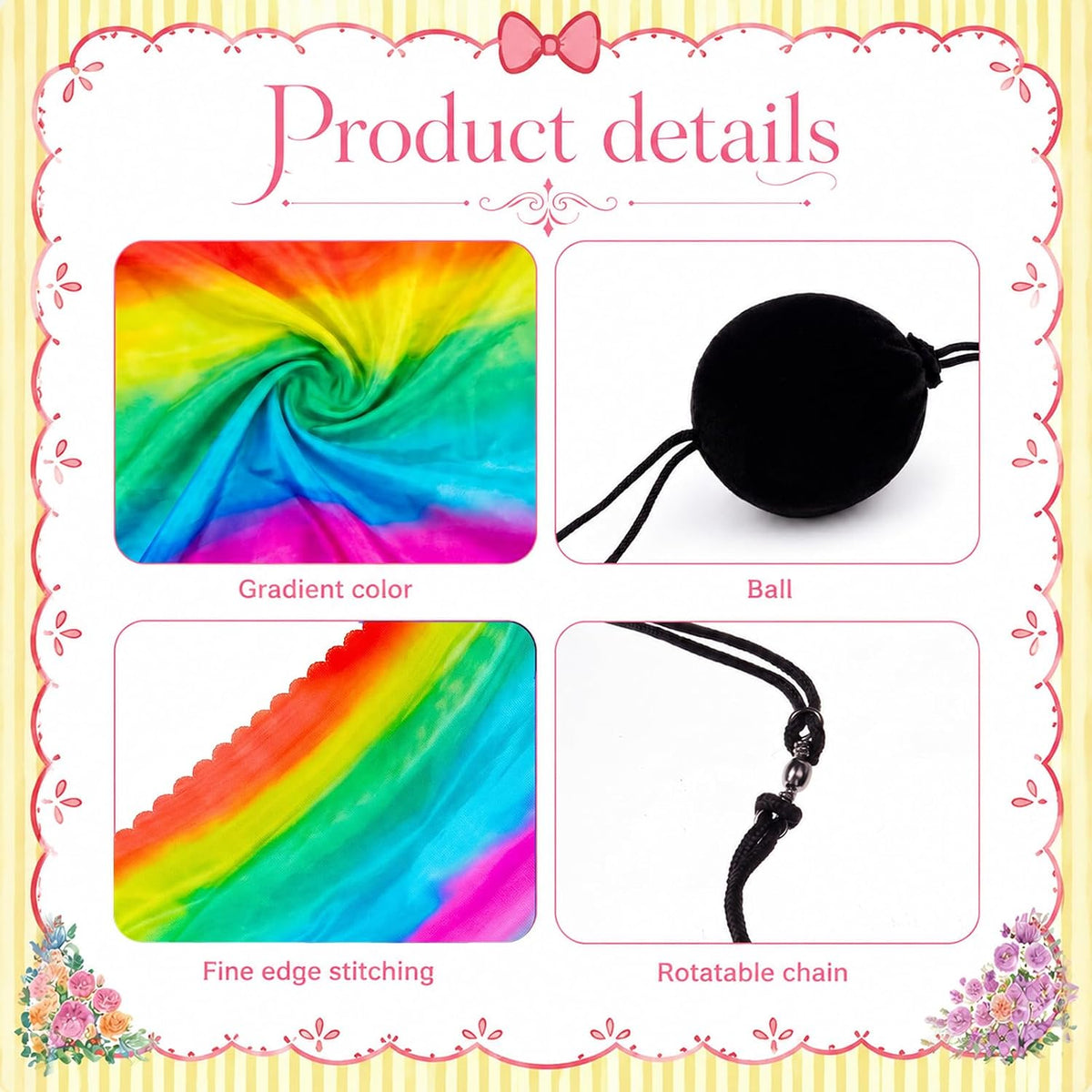 Jenaai silk veil poi set of 4 with black balls and adjustable chains in bright colors - view 20