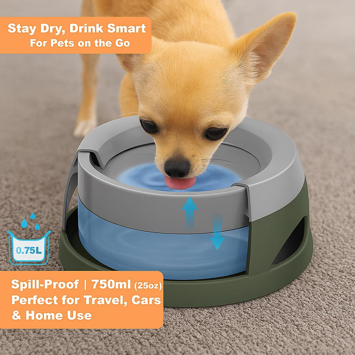 Dog Water Bowl, No Spill Water Bowl for Dogs and Cats - Army Green - image 3