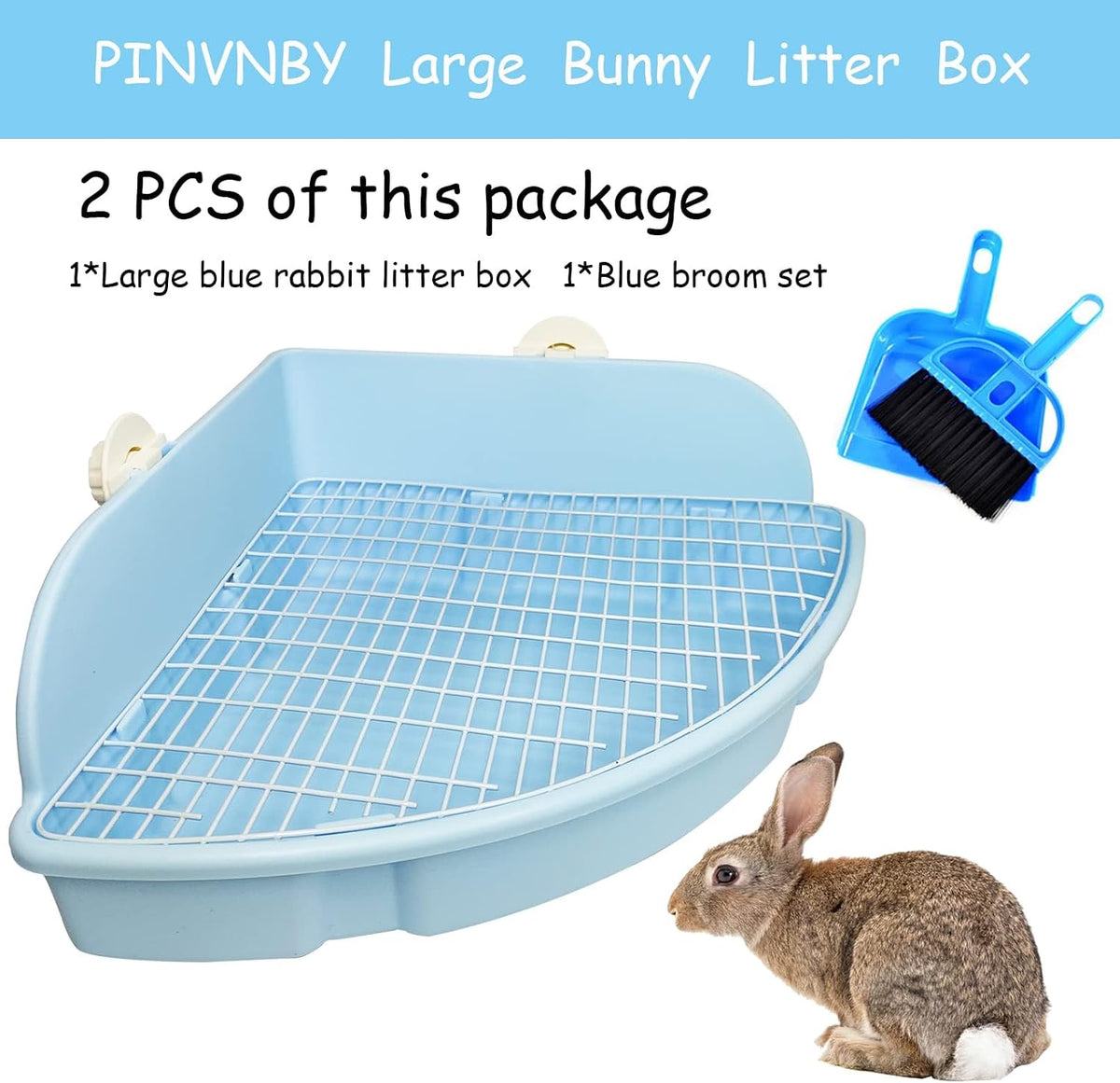 PINVNBY Large Rabbit Litter Box Bunny Corner Toilet Box Small Animal - Blue - image 2