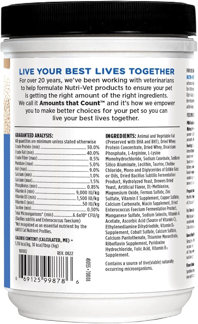 Nutri-Vet Milk Replacer For Kittens, Powdered Milk, Kitten Essentials, Cat Care, Veterinarian Recommended Cat Essentials, Whelping Supplies, Nursing Supplies, 12oz