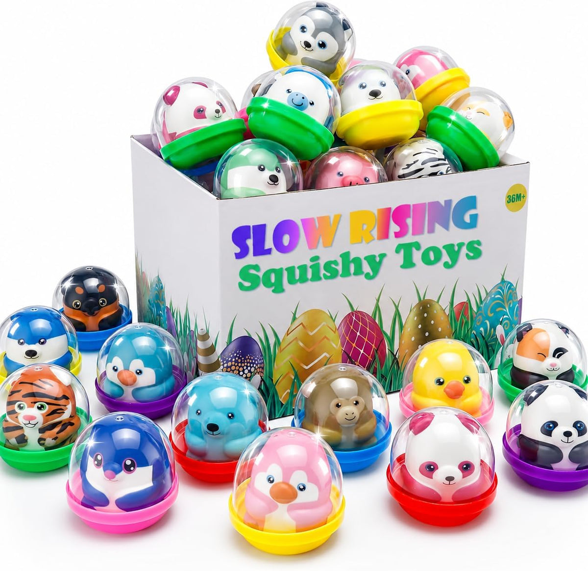 CURIBBLE 30 pack slow rising animal squishy toys in colorful capsules