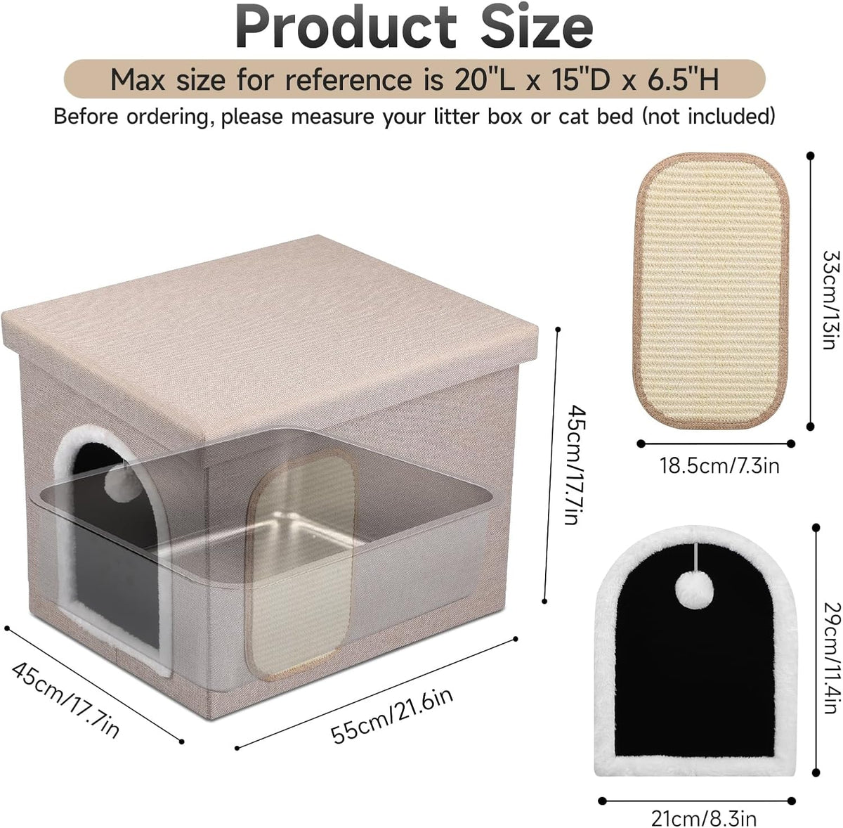 Shikha Hidden Cat Litter Box Enclosure with Scratch Pad & Storage Bag - Beige - image 2