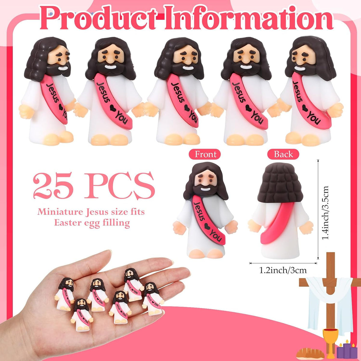 Bememo 25 mini Jesus figures in multicolor rubber, little figurines in robes - view 32