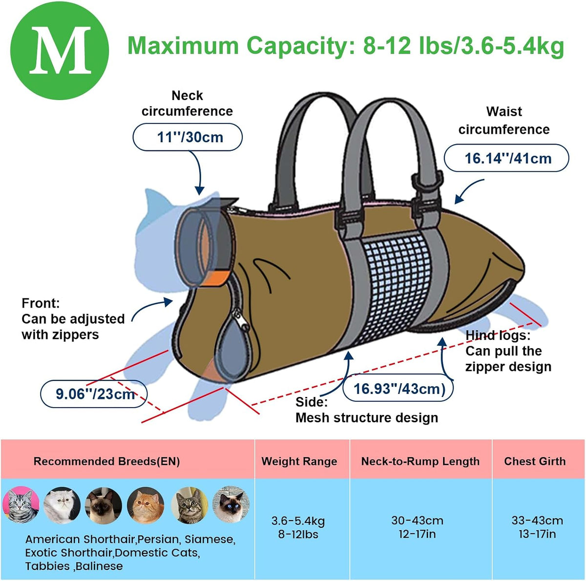 Cinf Cat Restraint Grooming Bag - M (8-12lbs) / Tan - image 4