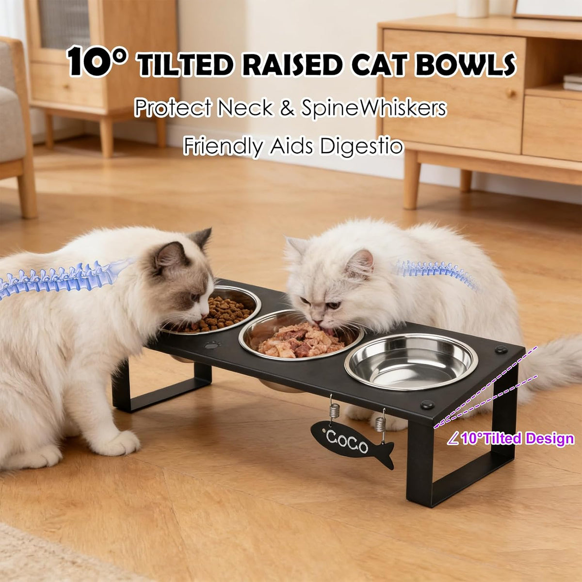 Elevated Cat Bowls with Splash Proof Mat for Kitten Puppy - Silver / 3bowls - image 2