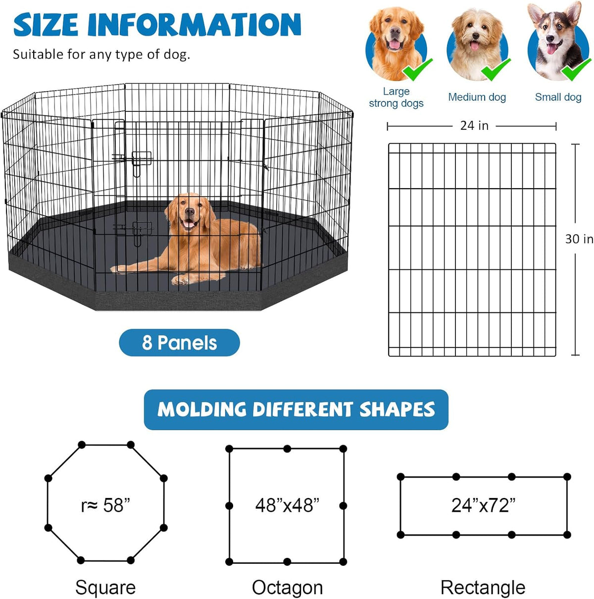 PEEKABOO Foldable Rustproof Dog Playpen with Door, 8 Panels 24"H – Essentials for Dogs - 8 Panels 30"H x 24"W Playpen+Bottom Pad - image 2