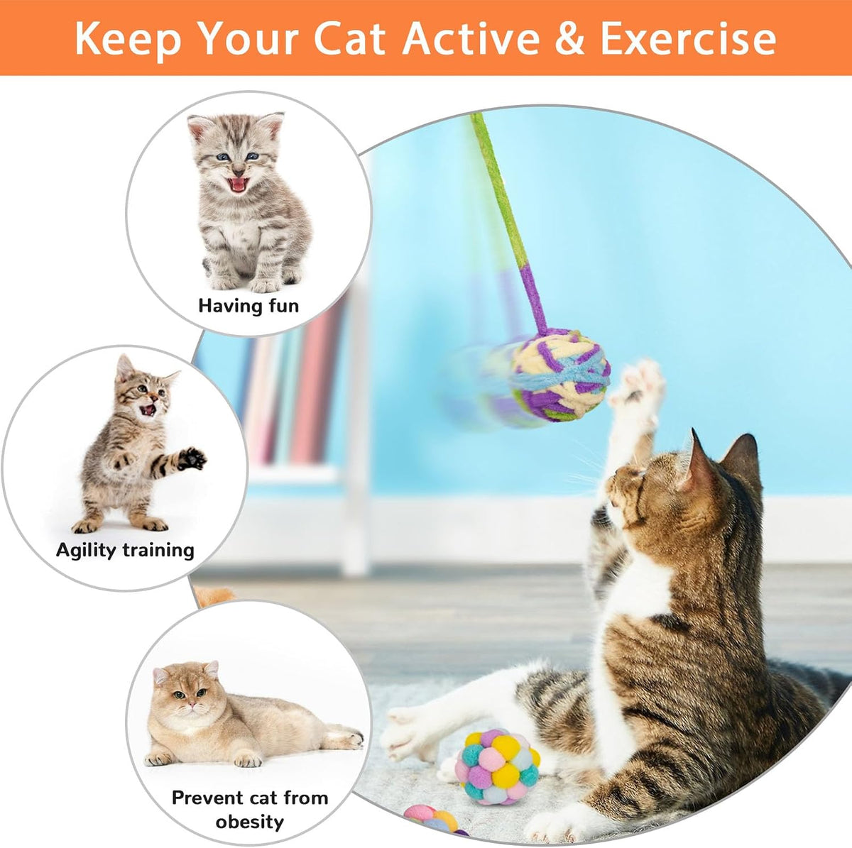 Cat Toys Balls, Wool Yarn Cat Ball with Bell Inside - 1.6 Inches - image 4