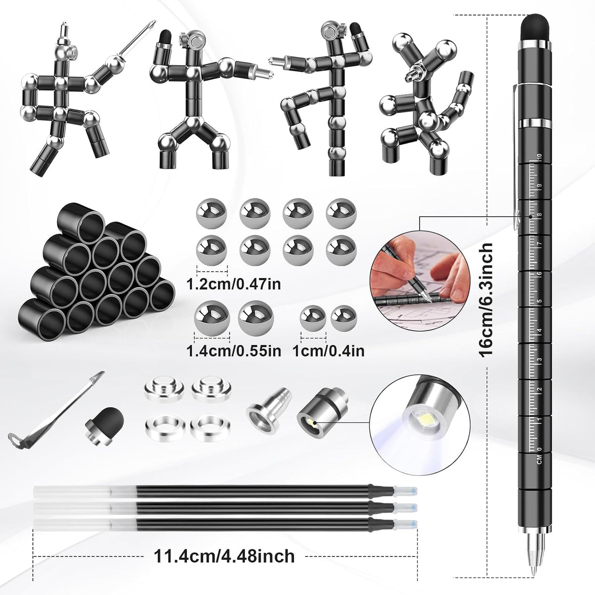 Gifts for Men Fidget Pen, Christmas Stocking Stuffers for Men Teen Boys – Fun for Kids & Family - Black - image 3
