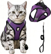 Cat Harness and Leash - Ultra Light Escape Proof Kitten Collar Cat Walking Jacket with Running - Purple / Medium