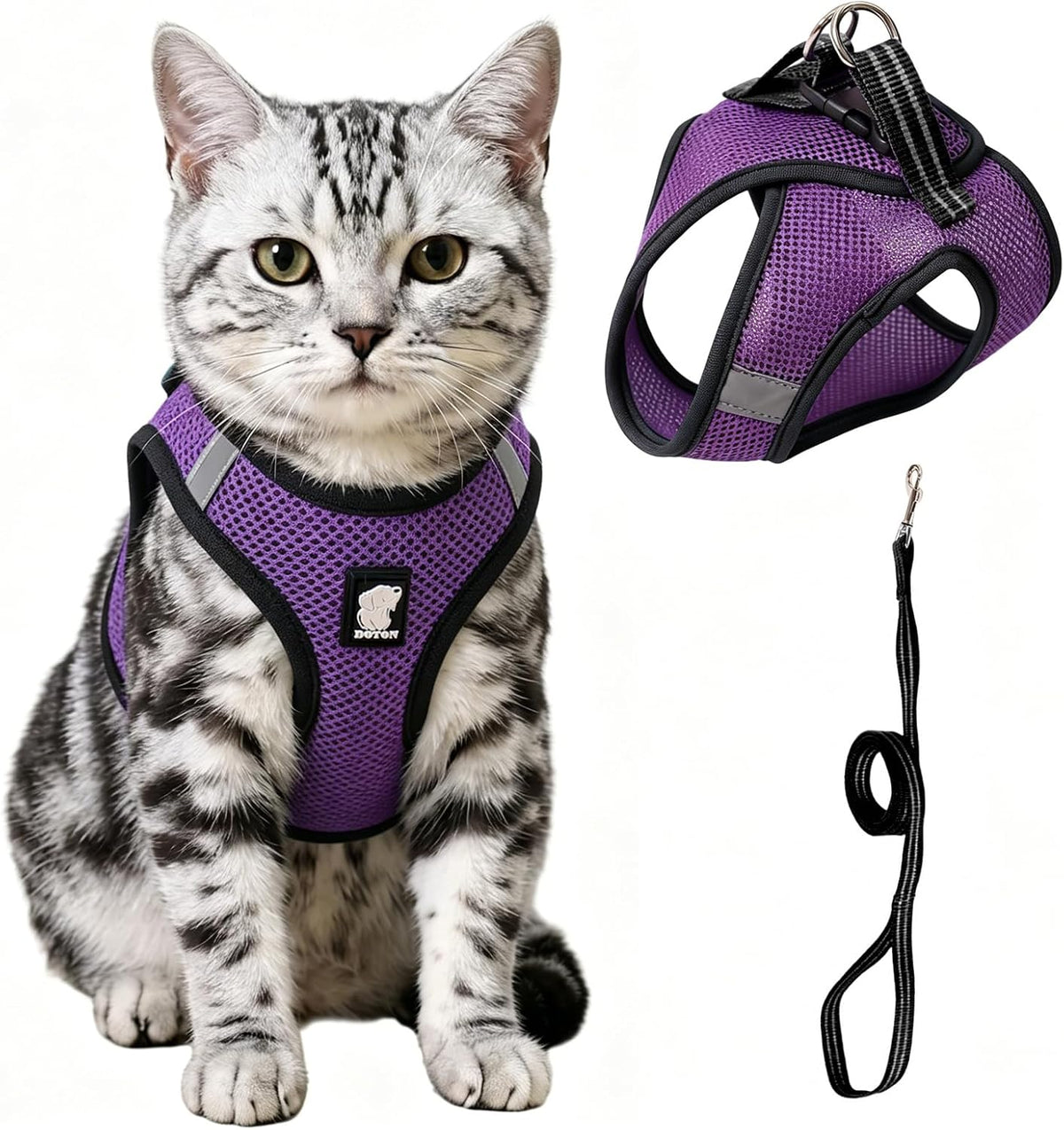 Cat Harness and Leash - Ultra Light Escape Proof Kitten Collar Cat Walking Jacket with Running - Purple / Medium