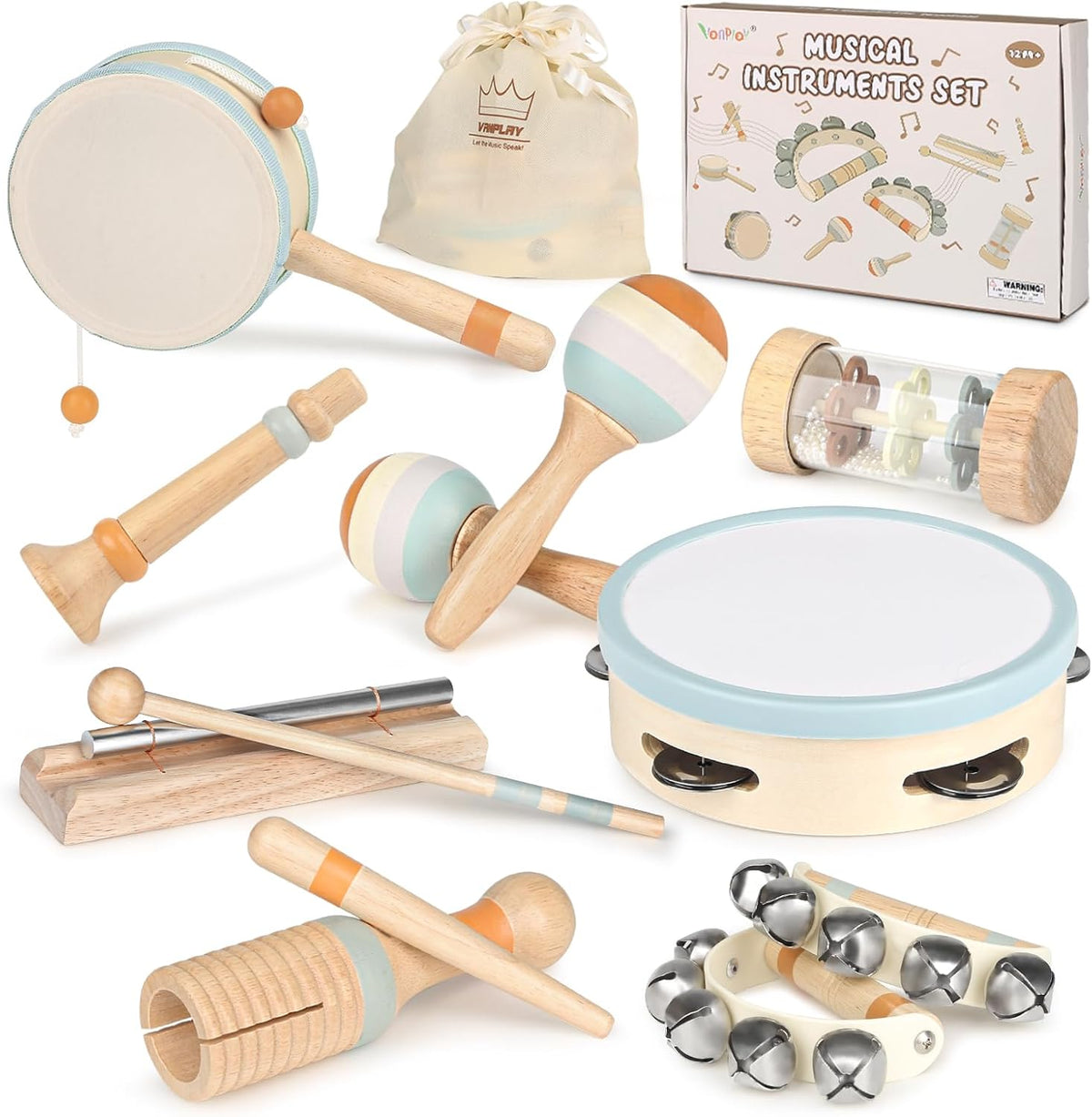 Vanplay Montessori Musical Instruments Toys for 2 3 Year Old Girls - Neutral Set—Drum Style