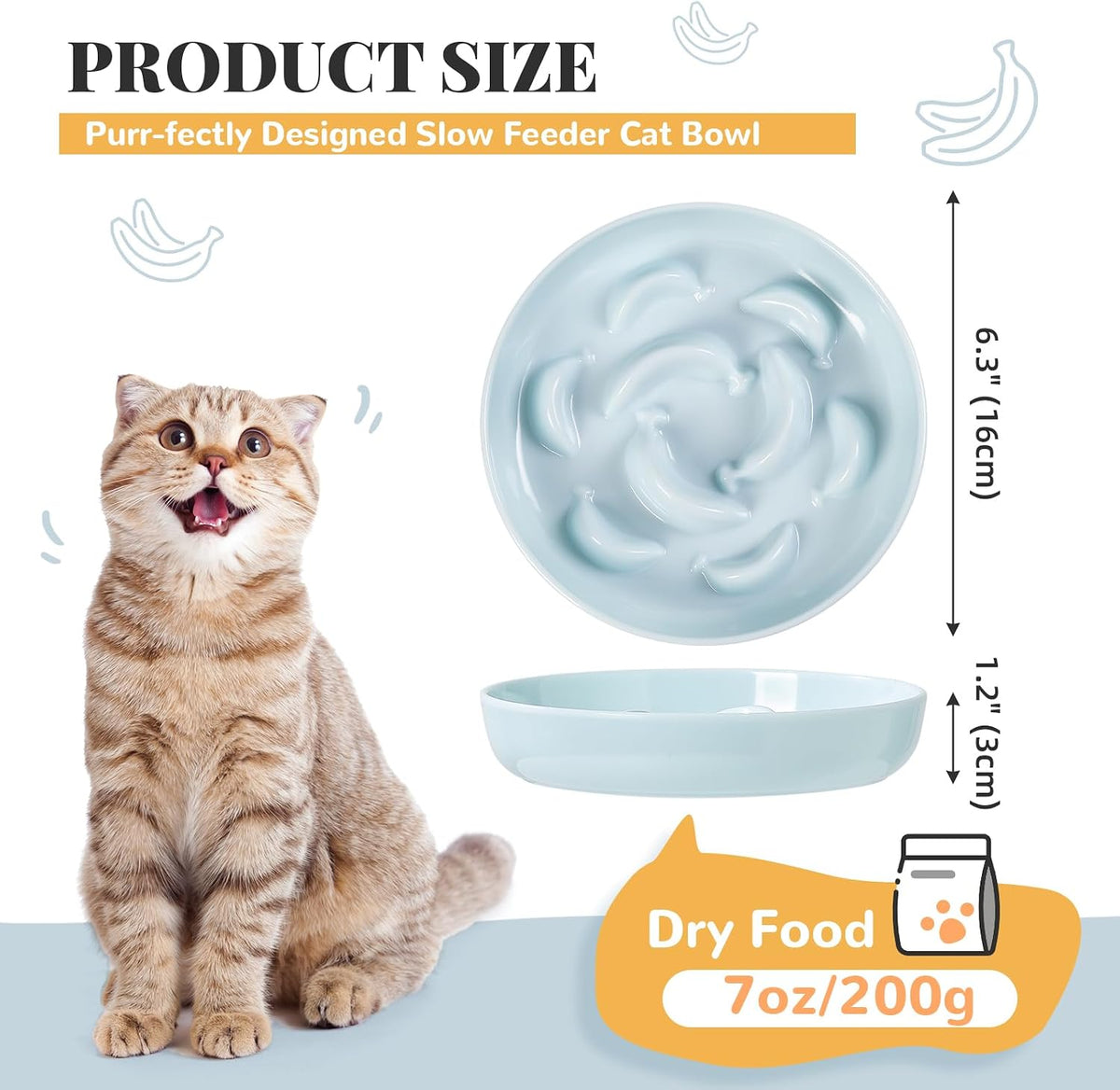 Melamine Slow Feeder Cat Bowls, Dishwasher Safe - 3 Pack - White/Blue/Green / 2"H - image 2