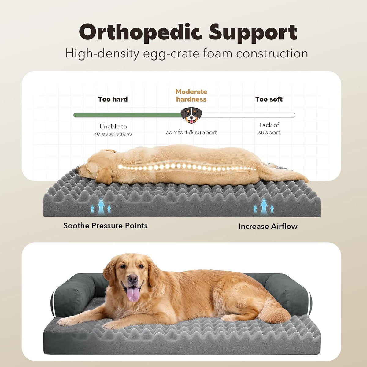 Orthopedic Washable Dog Bed with Bolster for Medium to Large Dogs – Essentials for Dogs - 42.0"L x 30.0"W x 8.0"Th / Dark Grey - image 4