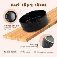 SPUNKYJUNKY Ceramic Dog Bowls with Acacia Wood Stand - 42.27 oz / Dog Paw Black - image 3