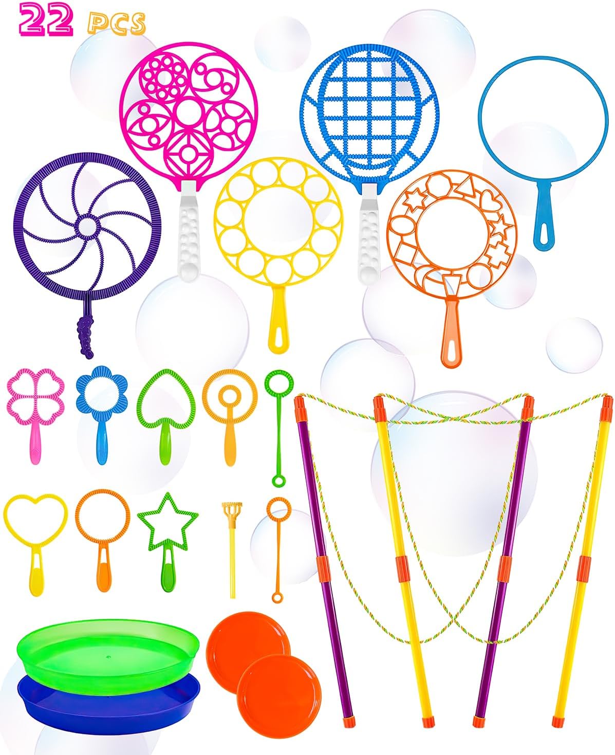 Unistylar giant bubble wands set, 22 pieces with double-handled rope wands and bubble trays - view 2