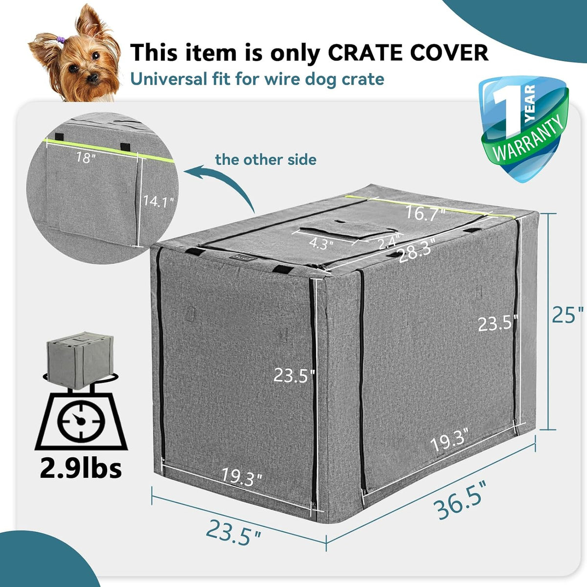 PETSFIT Dog Crate Cover, Double Doors, Mesh Window - 36.5"L x 23.5"W x 25.0"H - image 3
