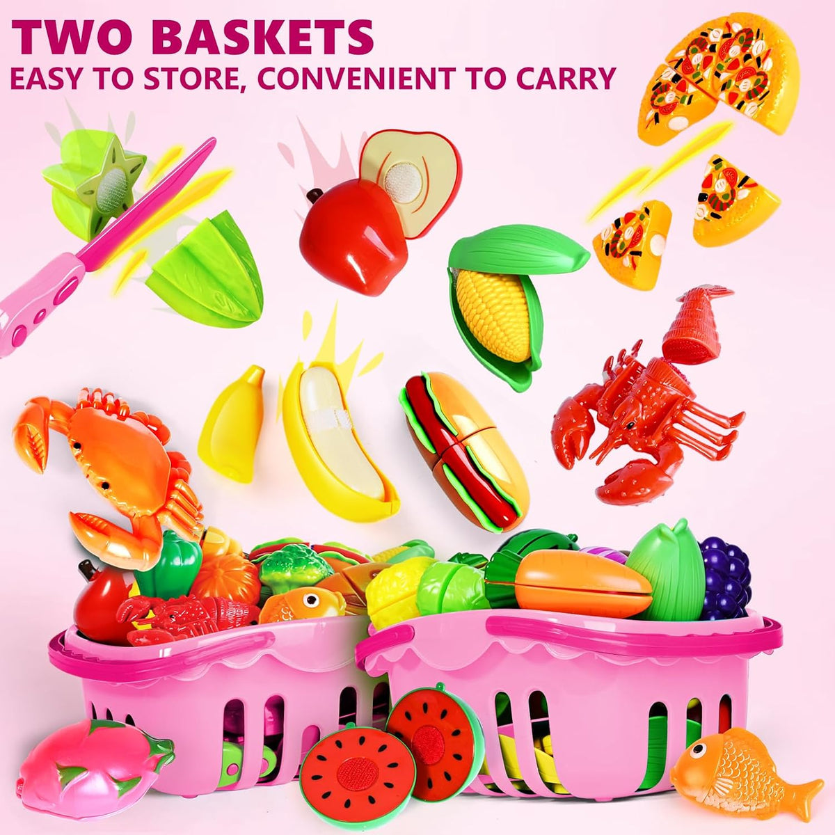 100 Pcs Play Food Set for Kids Kitchen - Pink - image 3