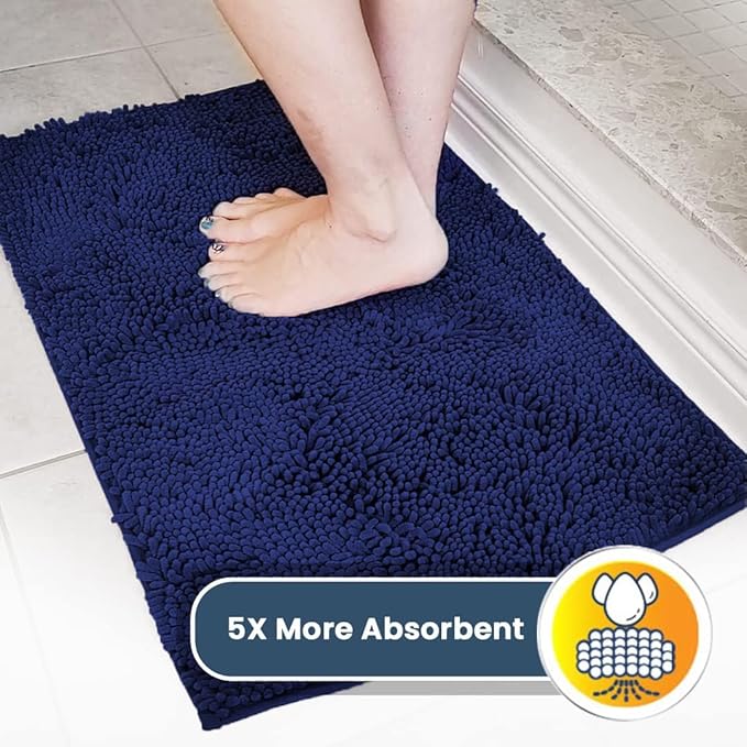 Muddy Mat® AS-SEEN-ON-TV Highly Absorbent Microfiber Dog Door Mat and Pet Rug, Non Slip Thick Washable Area and Bath Mat Soft Chenille for Kitchen Bathroom Bedroom and Indoor - Navy Blue XXXL 72"X48"