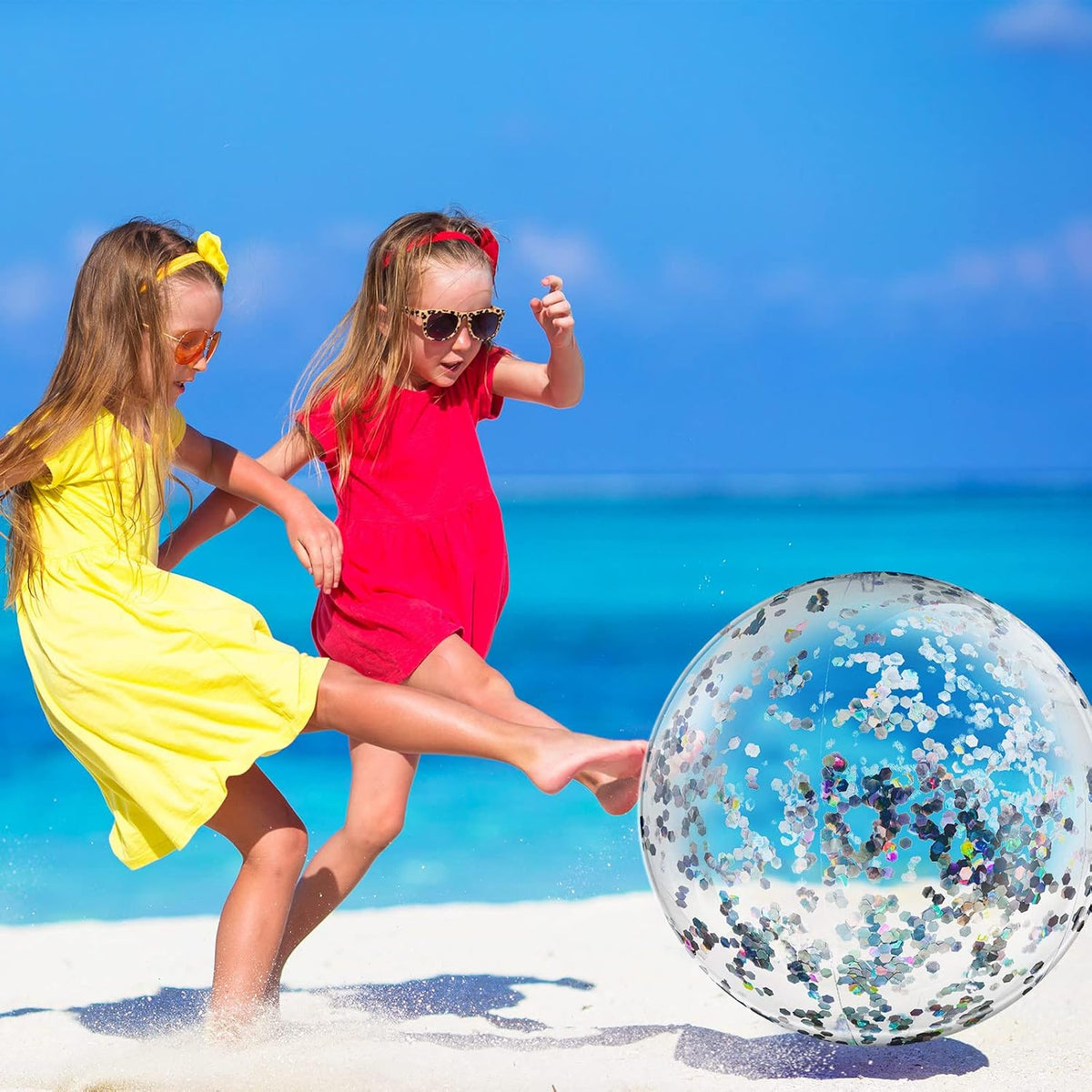 Civaner 10 Pcs Inflatable Glitter Beach Balls 16 Inch - Silver / Glitter - image 2