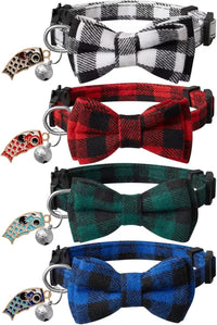 LLHK 4 Pack Halloween Cat Collar with Bow Tie and Bell - Plaid