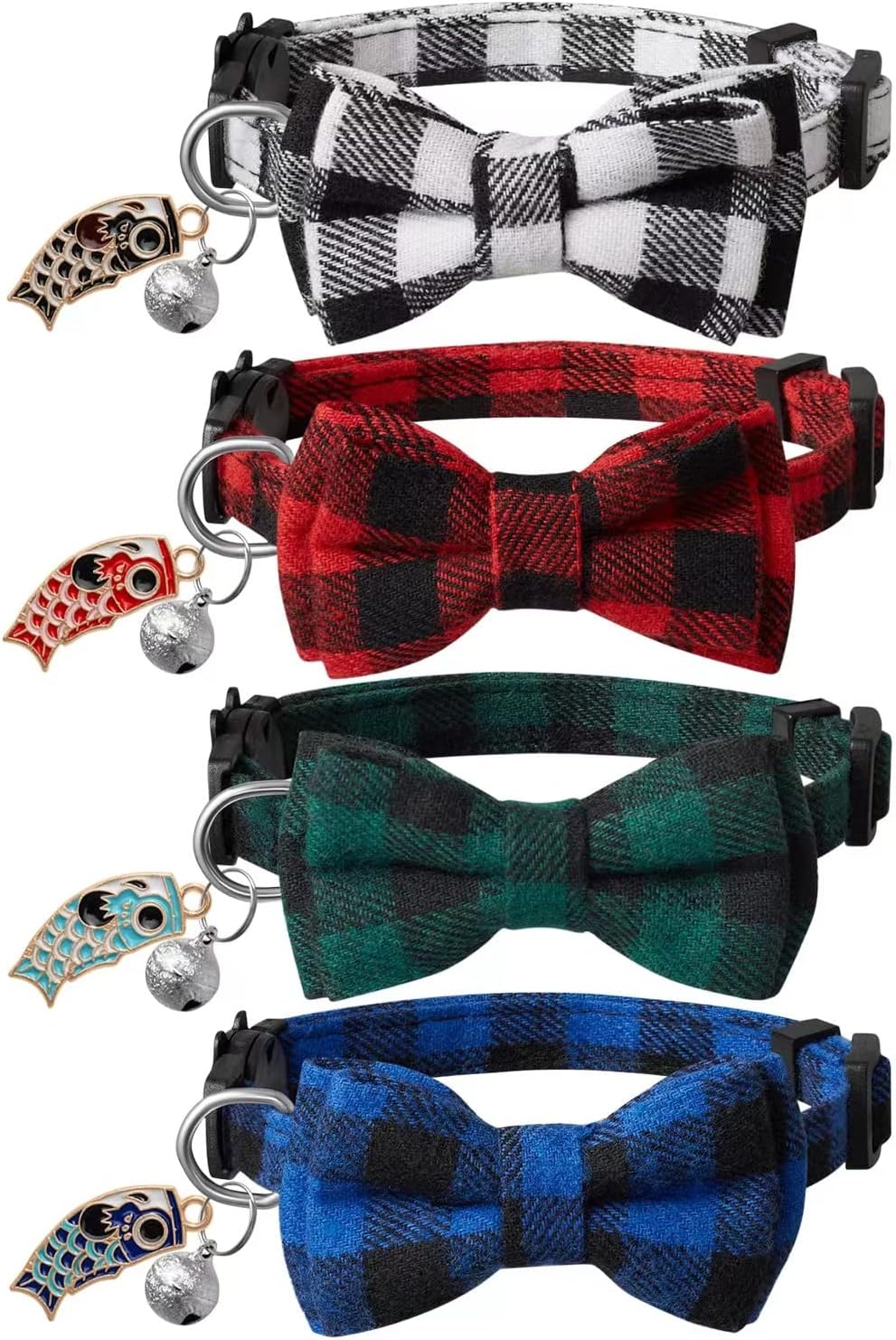LLHK 4 Pack Halloween Cat Collar with Bow Tie and Bell - Plaid
