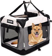 JESPET 3 Door Soft Dog Crates Kennel - 7-Light Grey / Large(30"L x 21"W x 23"H)