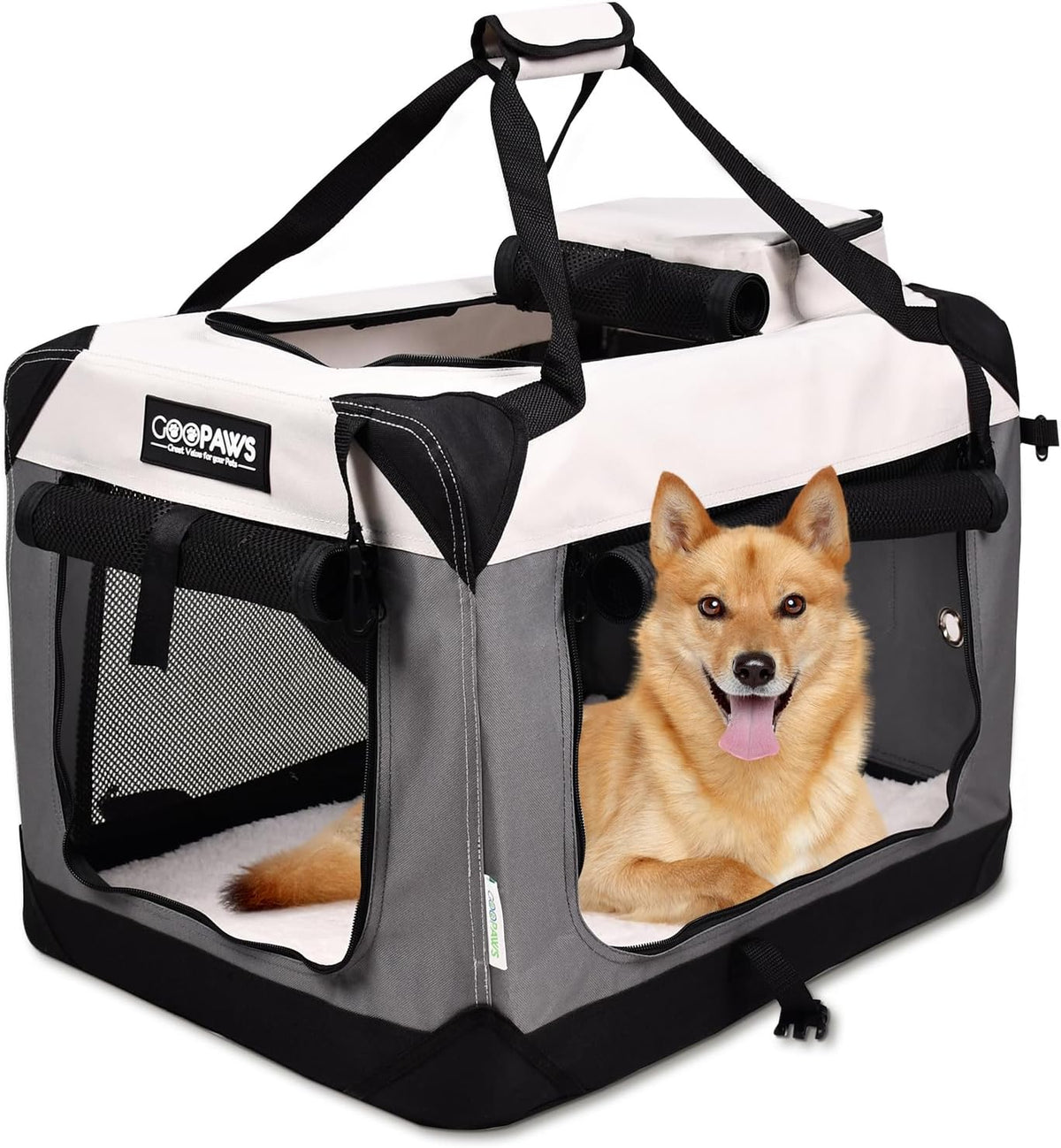 JESPET 3 Door Soft Dog Crates Kennel - 7-Light Grey / Large(30"L x 21"W x 23"H)