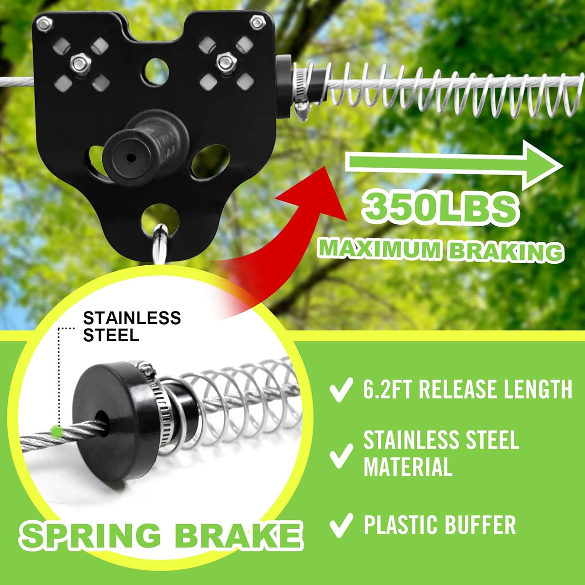 Perantlb backyard zipline kit with stainless steel cable, trolley, seat and spring brake - view 3
