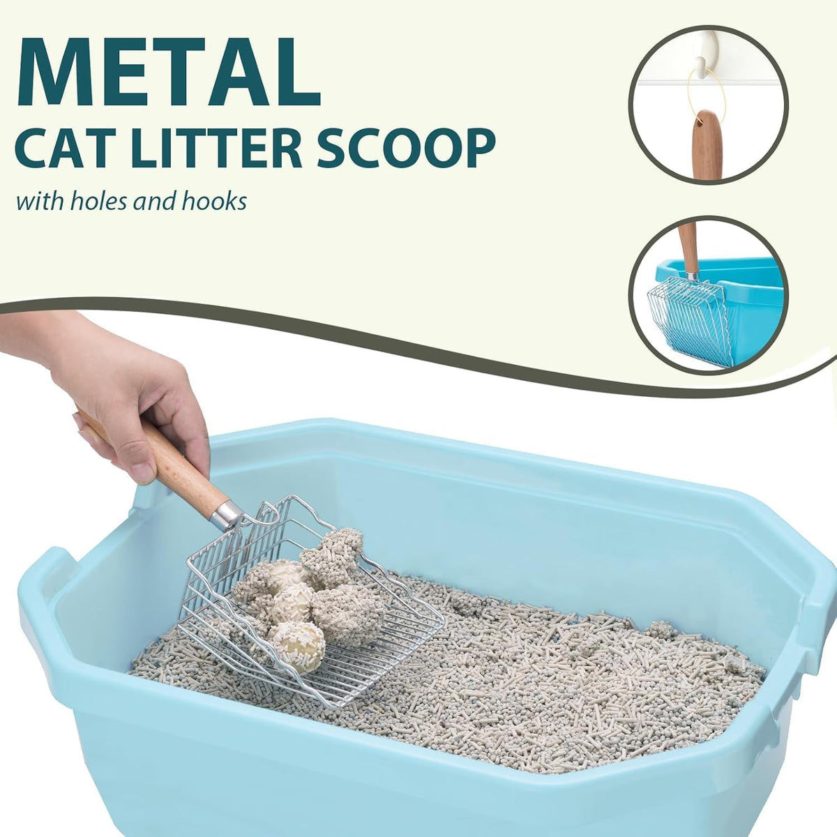 Cat Litter Scoop, Stainless Steel Kitty Metal Scooper with Hook and Hole – Daily Care for Cats - 5.5"Handle - image 2