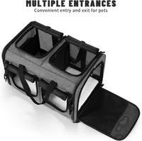 Cat Carrier for 2 Cats,Double Cat and Dual Dog Carrier Cabin for Two Pets – Essentials for Cats - Gray+ with Big Pocket - image 4