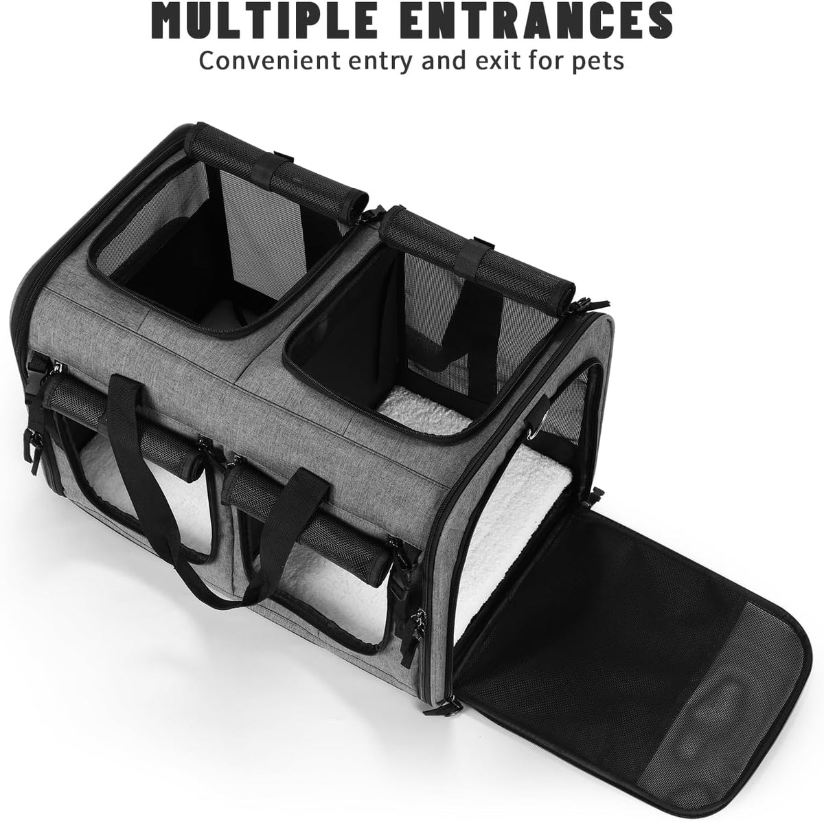 Cat Carrier for 2 Cats,Double Cat and Dual Dog Carrier Cabin for Two Pets – Essentials for Cats - Gray+ with Big Pocket - image 4