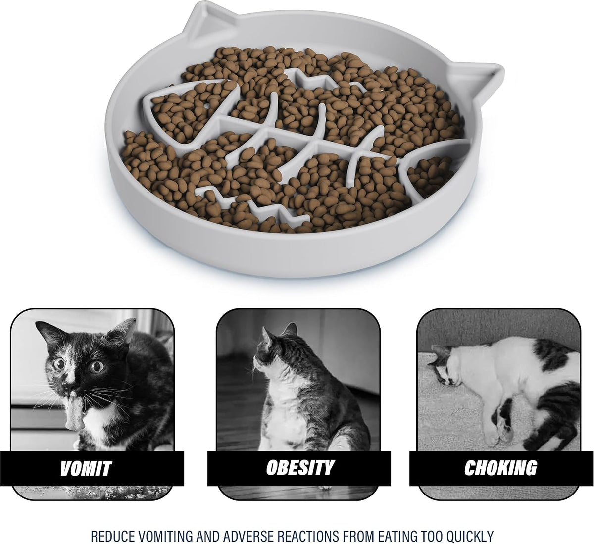Silicone Cat Slow Feeder Bowl with Suction Cups - 1 CUP / Gray+Pink - image 2