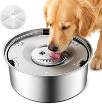 Dog Water Bowl No Spill, 3L/101oz Stainless Steel Slow Feeder Dog Bowl with Floating Disk, Spill