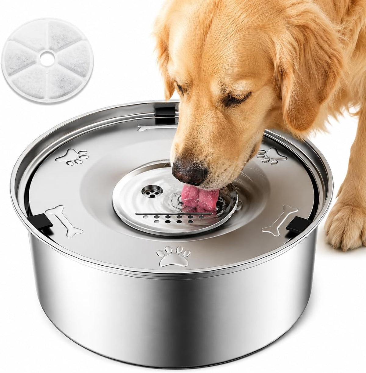 Dog Water Bowl No Spill, 3L/101oz Stainless Steel Slow Feeder Dog Bowl with Floating Disk, Spill