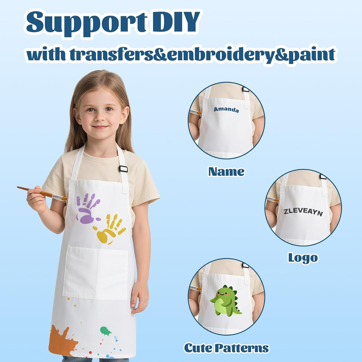ZLEVEAYN 30 pack of black kids painting aprons with two front pockets - view 20