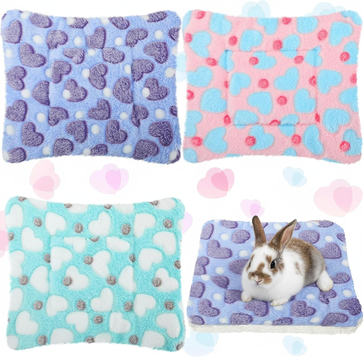 Jetec 3 Pcs Guinea Pig Beds, Fleece Small Animal Mats - Fleece / Heart / Purple
