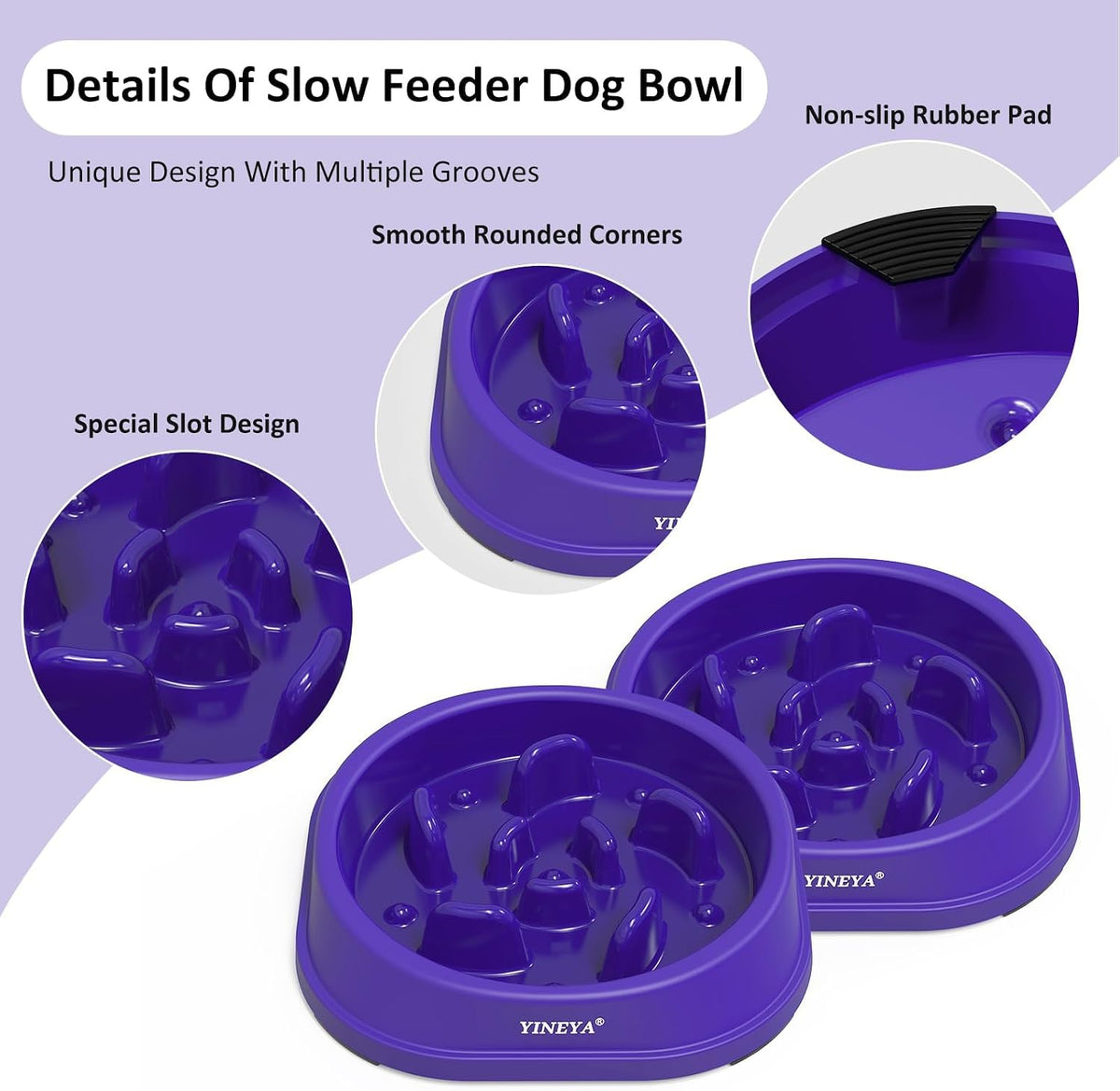 YINEYA Slow Feeder Dog Bowl for Medium Dogs - Small / I - Purple - image 4