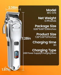 oneisall Dog Clippers for Grooming Thick Hair Professional,Cordless/Low Noise Pet Grooming Kit with Detachable Metal Combs, Rechargeable Heavy-Duty Pet Clippers for Thick/Curly/Fine/Wavy Hair (Sliver)