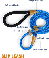 Dog Leash Slip Lead Braided Rope Pet Training Loop Leashes 5ft 6ft 8ft – Essentials for Dogs - Blue / 2PCS Slip Lead-1/2in x 6ft Large - image 3