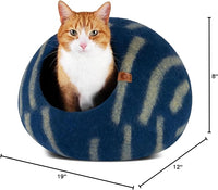 MEOWFIA Cat Cave – Premium Felt Cat Bed for Indoor Cats, Handmade 100% Merino Wool (Large, Deep Azure)