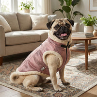 Retro Aviator Dog Jacket – Faux Leather Winter Coat with Plush Sherpa Fleece Lining for Bulldog - Pink / Large - image 2