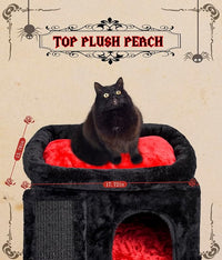 SYANDLVY Gothic Cat Tree with Coffin Bed for Indoor Cats, Cat Tower with Scratching Post, Modern Activity House for Large Cats, Condo with Board, Kittens Cave