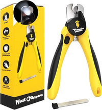LED Dog Nail Clippers with Light, Trimmers with Protective Guard, Quick Sensor, Safety Lock and Nail File - Suitable for Large and Small Dogs & Cats (Yellow, LED)