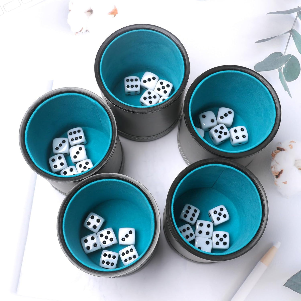 5 Pack PU Leather Dice Cups Felt Lining Quiet Shaker with 30 Dot Dice - Grey - image 3