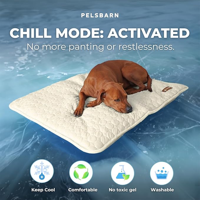 Dog Cooling Mat- Ice Silk Summer Comfort, Self Cooling, Non-Slip Dog Pad, Durable & Washable, Mat for Small Dogs 45x55 cm, Support Shelter Dogs with Every Purchase (Beige)